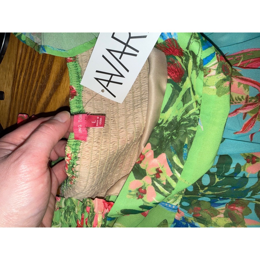 Flying Tomato Tropical Floral Tiered Maxi Dress Green Blue Pink Smocked Large - Picture 7 of 7